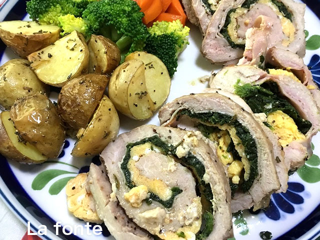 セコンドピアット　ロール　ローストポーク　ポテト添え